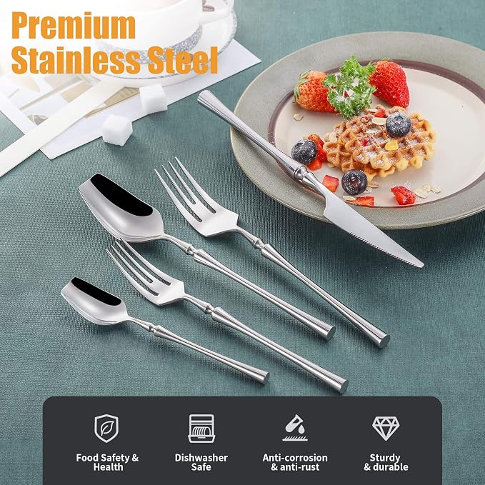20-Piece Silverware Set for 4, Modern 18/10 Stainless Steel Flatware Set - Image 3