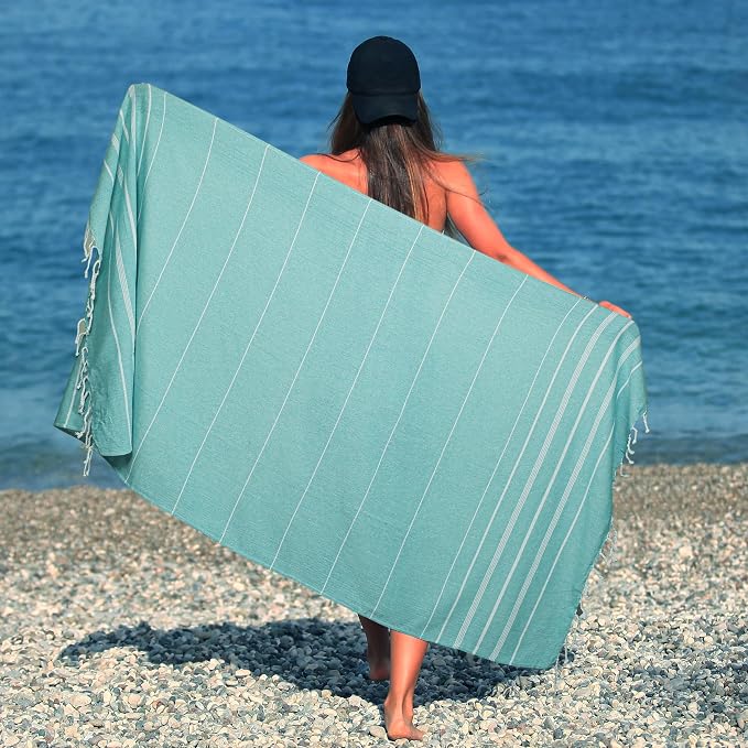 HILLFAIR Cotton Turkish Beach Towels, Quick Dry Lightweight Sand Free Peshtemal - Image 2