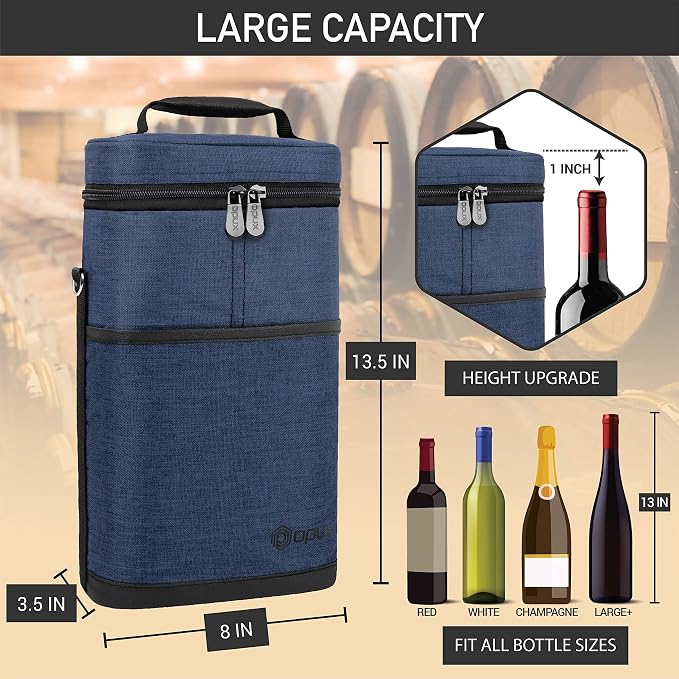 opux 2 Bottle Wine Carrier Tote, Insulated Leakproof Wine Cooler Bag, Wine - Image 3