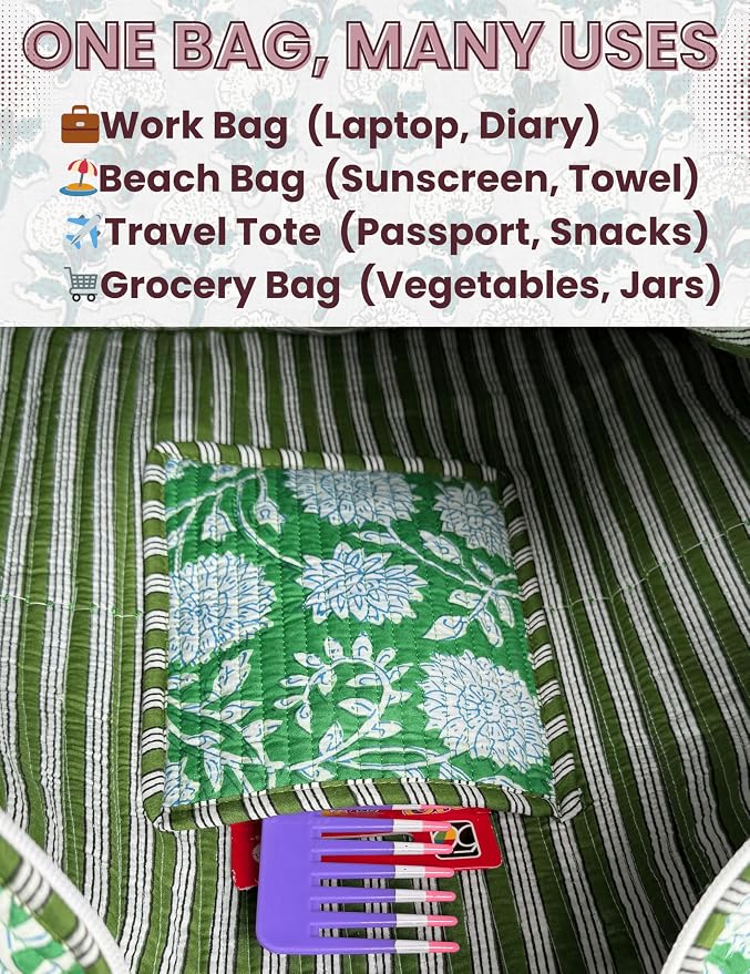 Cotton Quilted Tote Bag for Women – Large Beach & Travel Tote - Image 7