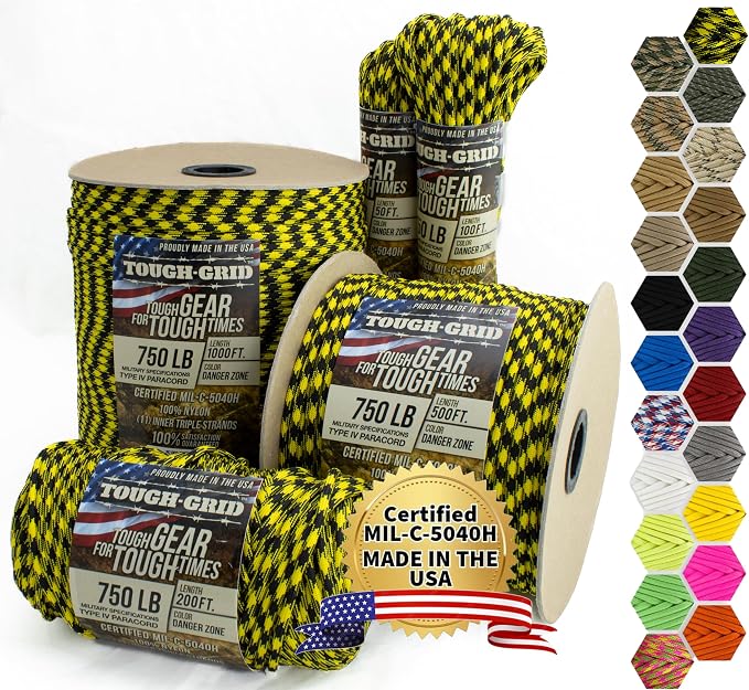 TOUGH-GRID 750 Paracord Rope Nylon Parachute Cord, Made in USA Survival Kit by TOUGH-GRID