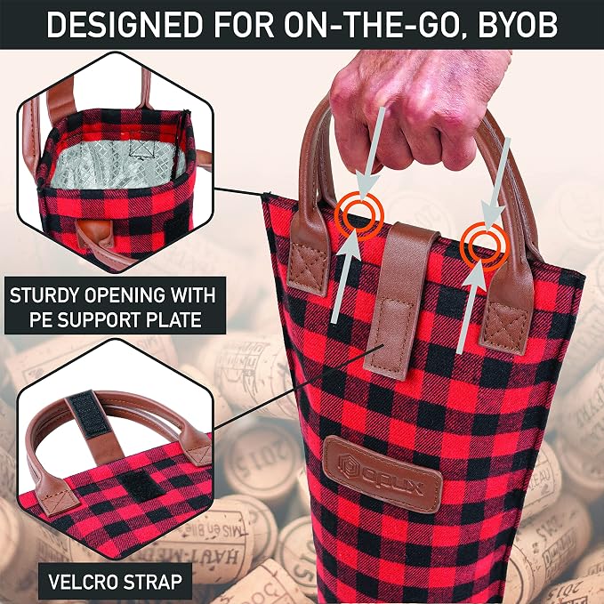 opux Wine Bag Single Bottle Carrier Tote, Insulated Travel Wine Cooler Bag - Image 4