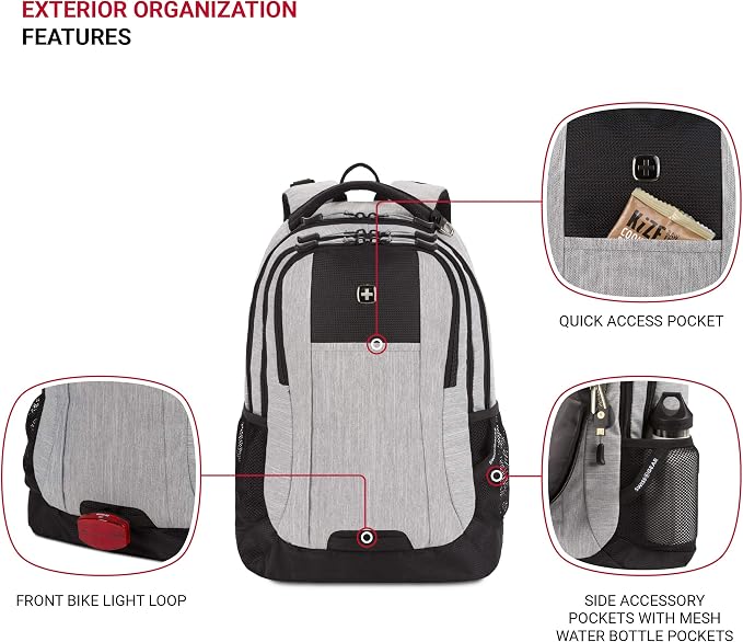 SwissGear Cecil 5505 Laptop Backpack, Heather Grey - Image 3