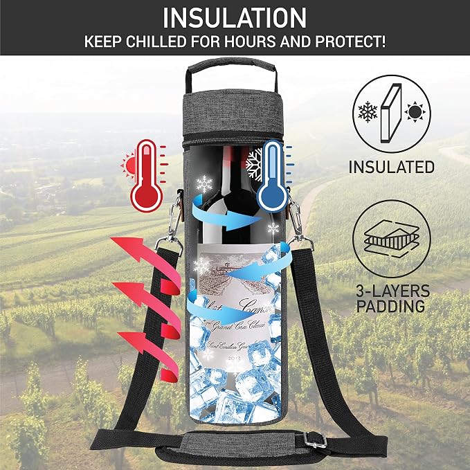 opux Wine Bag Single Bottle Carrier Tote, Insulated Wine Cooler Bag - Image 2