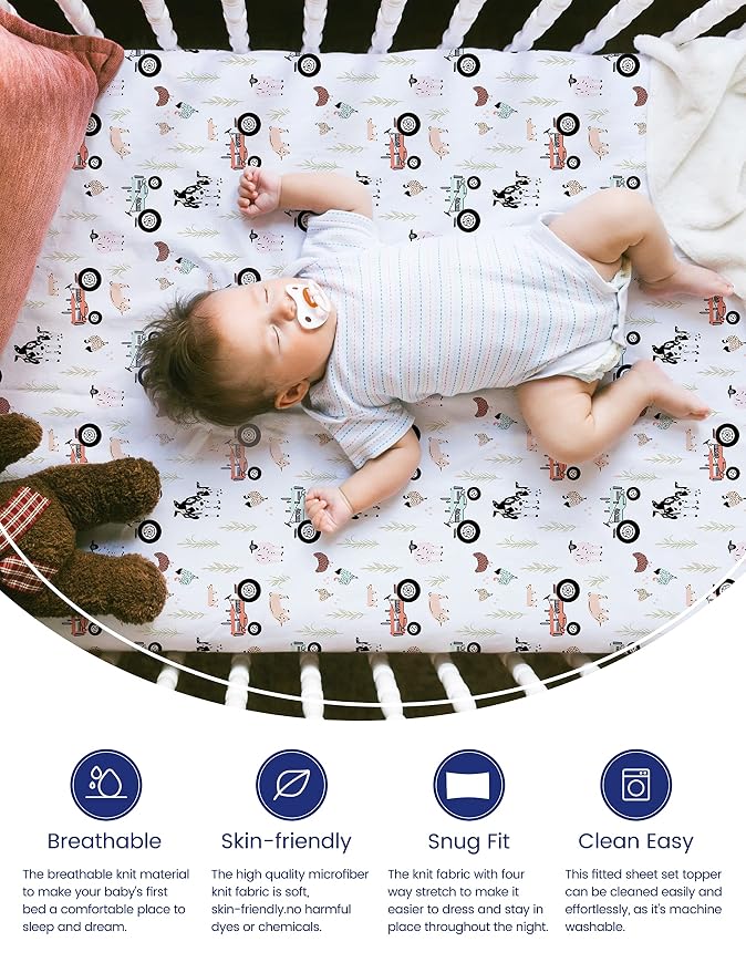 TotAha Crib Sheets for Boys, Premium Stretchy Farm Crib Sheet Fitted, Buttery - Image 4