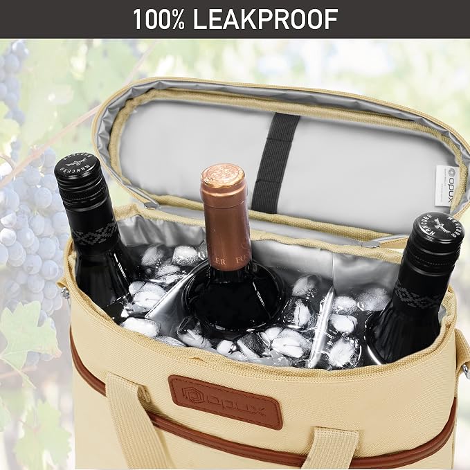 OPUX 3 Bottle Wine Carrier Tote, Insulated Leakproof Wine Cooler Bag, Wine - Image 5