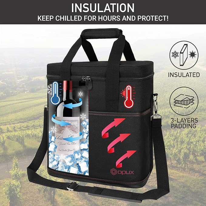 opux 6 Bottle Carrier Tote | Insulated Padded Wine Cooler Bag - Image 2