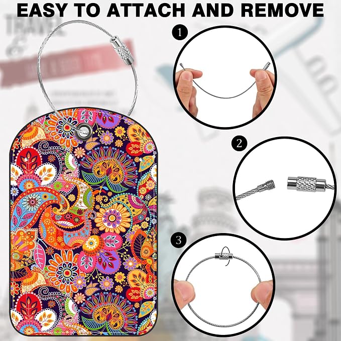 2 PCS Leather Luggage Tags for Suitcase Boho Colorful Paisley Travel Luggage Tag - Image 4