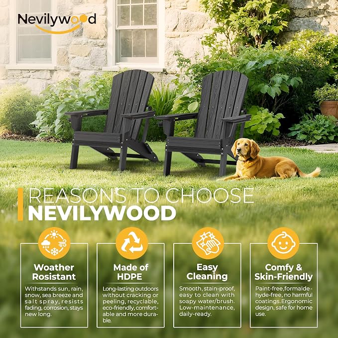 Folding Adirondack Chair, Ergonomic Extended Backrest, HDPE All-Weather - Image 8