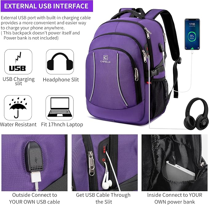 Travel Laptop Backpack, 17.3 Inch Large Capacity College School Bookbags - Image 3