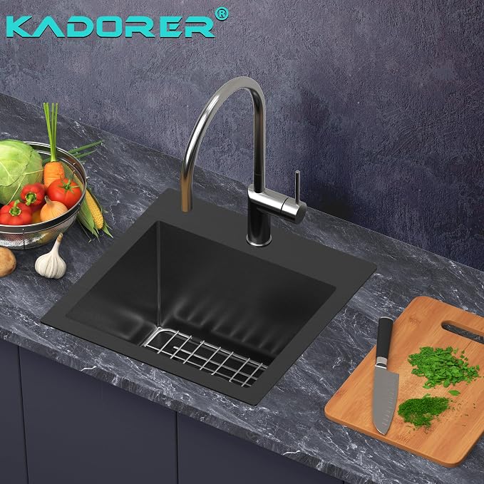 15 x 15 Inch Black Drop In Kitchen Sink - Image 2