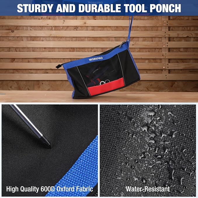 WORKPRO 12" Tool Pouches with Zipper, Heavy-Duty Small Tool Bag, Utility small - Image 4