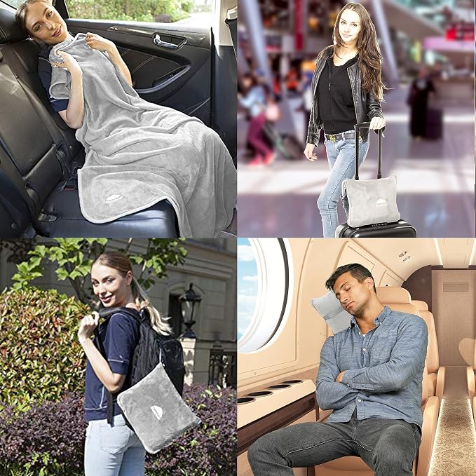 BlueHills Premium Soft Travel Blanket Pillow Airplane Flight Blanket Throw in - Image 2