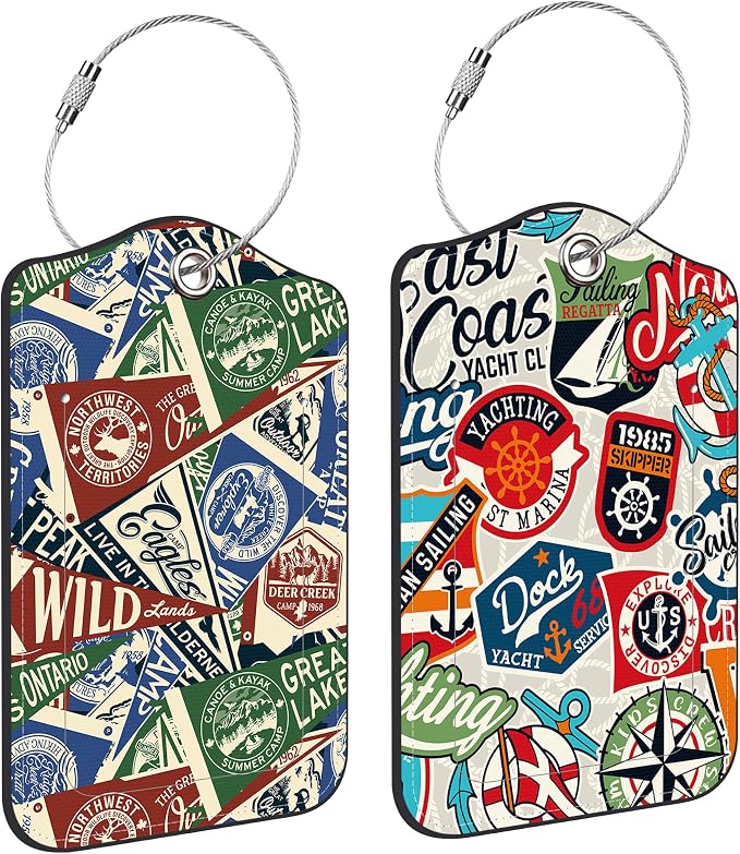 2 Pack Luggage Tag for Suitcase Nautical Patches Mountain Lake Camp Flag by Unknown