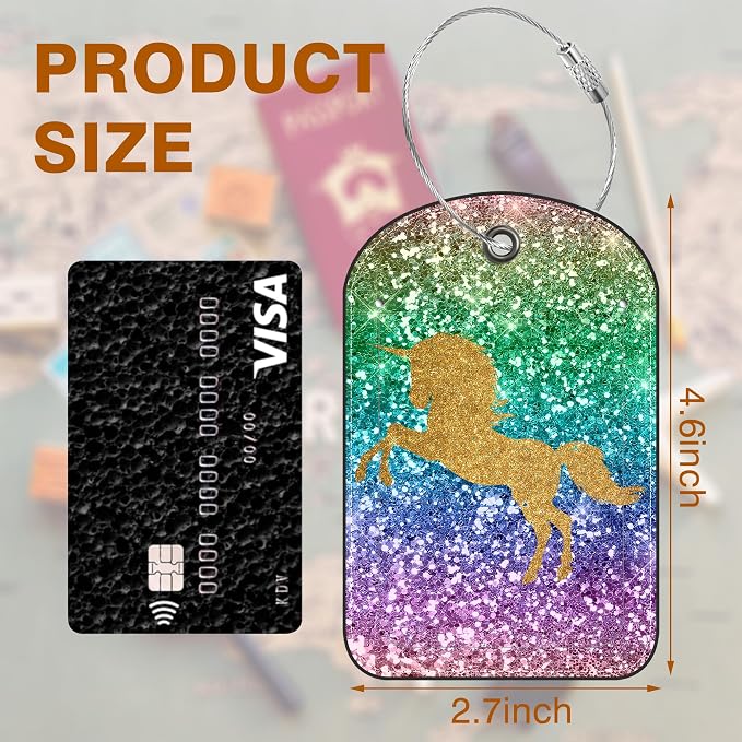 2 Pack Luggage Tag for Suitcase Sparkles Unicorn Leather Suitcase Tags - Image 2