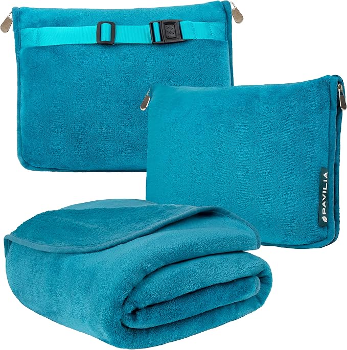 PAVILIA Travel Blanket Pillow, Soft Airplane Blanket 2-IN-1 Combo Set, Plane by PAVILIA