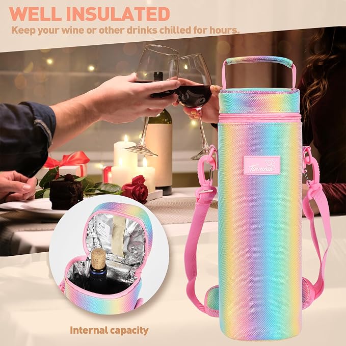 Tirrinia Single Bottle Wine Carrier Bag, Insulated Travel Cooler Tote - Image 4