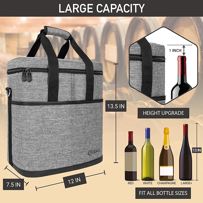 opux 6 Bottle Carrier Tote | Insulated Padded Wine Cooler Bag - Image 3