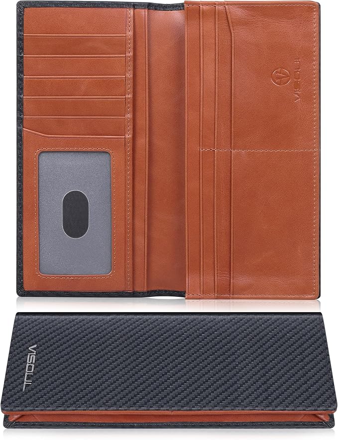 VISOUL Mens Billfold Long Checkbook Wallet Leather by VISOUL