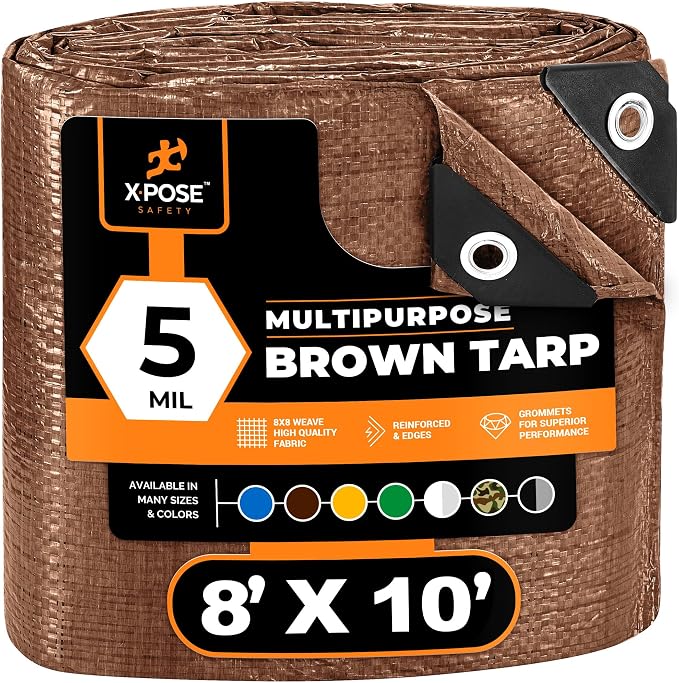 Multipurpose Protective Cover Brown Poly Tarp 8' x 10' by XposeSafety