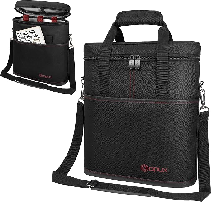 OPUX 3 Bottle Wine Carrier Tote, Insulated Leakproof Wine Cooler Bag, Wine - Image 8
