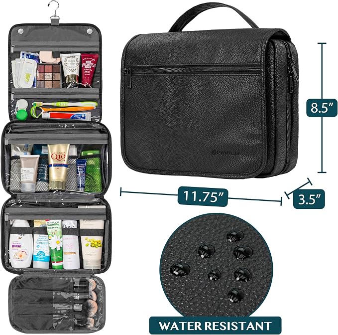 PAVILIA Hanging Toiletry Bag Women Men, Foldable Cosmetic Organizer Travel Bag - Image 2