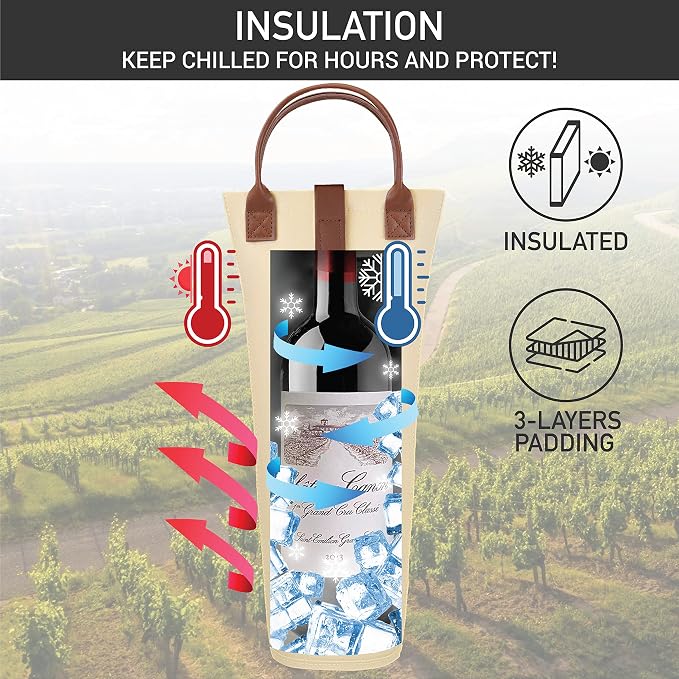 opux Wine Bag Single Bottle Carrier Tote, Insulated Travel Wine Cooler Bag - Image 2