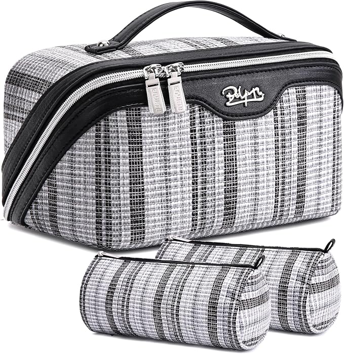 Travel Makeup Bag for Women: Large Capacity Open Flat Make up Bag Set of 3 by BOYATU