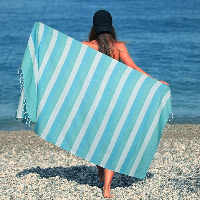 HILLFAIR Cotton Turkish Beach Towels, Quick Dry Lightweight Sand Free Peshtemal - Image 2