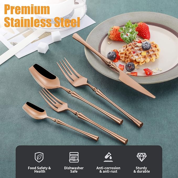 20-Piece Rose Gold Silverware Set - Image 3