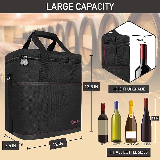 opux 6 Bottle Carrier Tote | Insulated Padded Wine Cooler Bag - Image 3