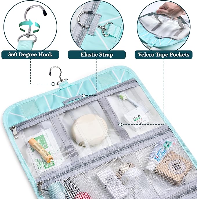 PAVILIA Hanging Toiletry Bag Women Men, Travel Kit Foldable Large Toiletries - Image 3