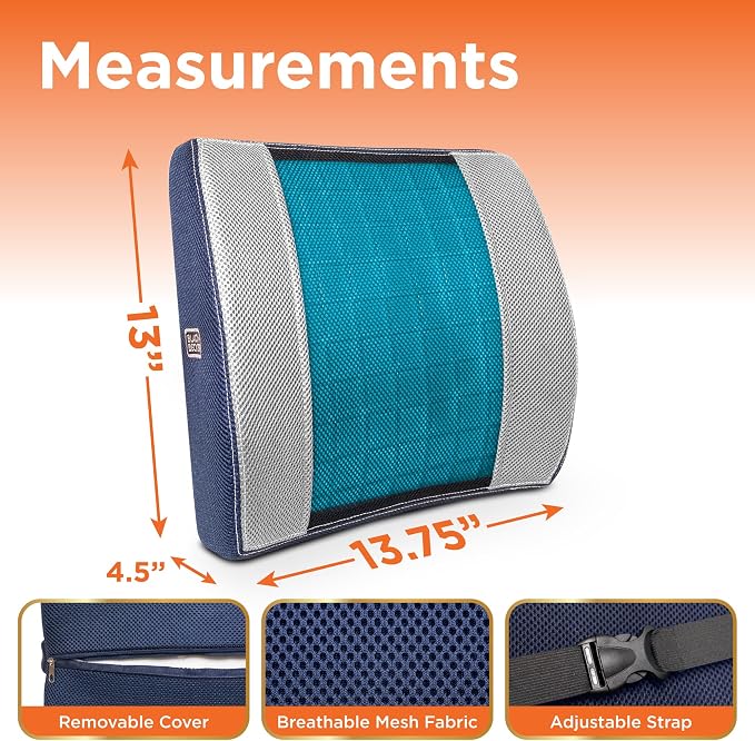 BLACK+DECKER Cooling Gel Lumbar Memory Foam Cushion – Ergonomic Back Support - Image 2