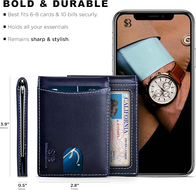 SERMAN BRANDS RFID Blocking Slim Bifold Genuine Leather Minimalist Front Pocket - Image 5