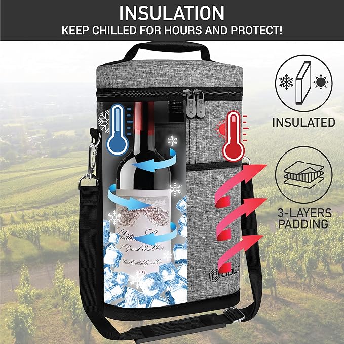 opux 2 Bottle Wine Carrier Tote, Insulated Leakproof Wine Cooler Bag, Wine - Image 2