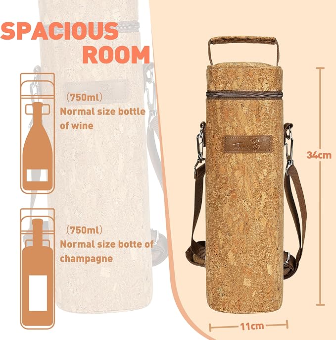 Tirrinia Single Bottle Wine Gift Carrier Bag, Insulated Travel Wine Cooler Tote - Image 3