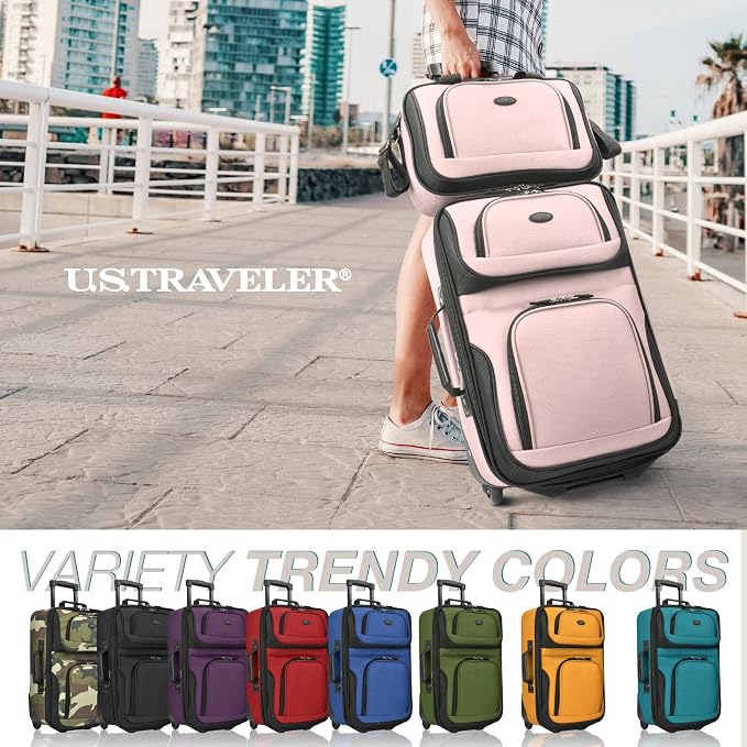 U.S. Traveler Rio Fabric Expandable Carry-on Luggage, Rolling Suitcase - Image 3