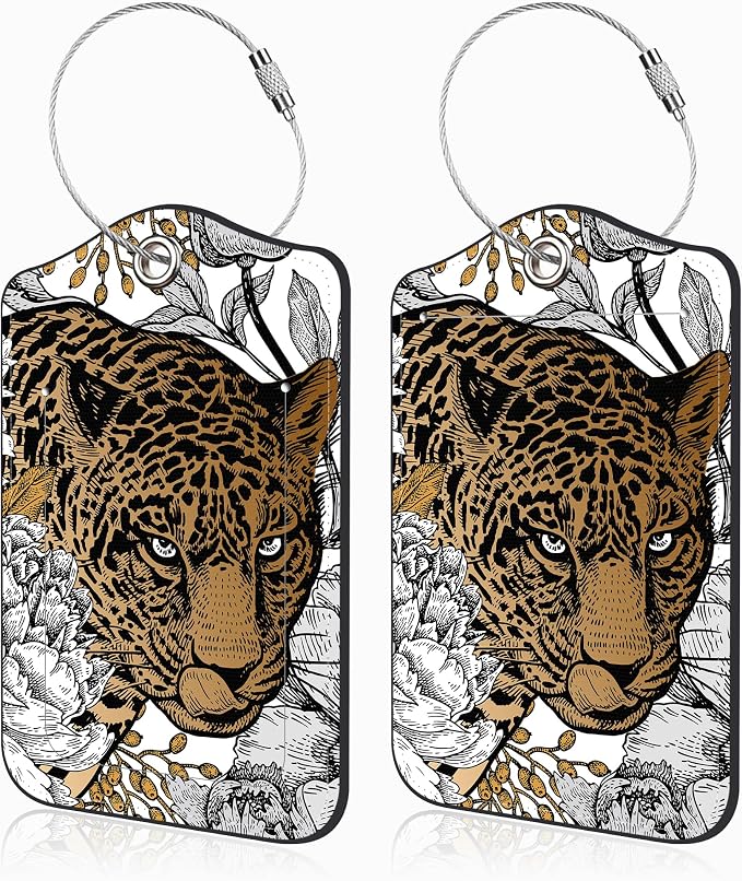 Leopard and Peony Flower Set of 2 Luggage Tags by Unknown