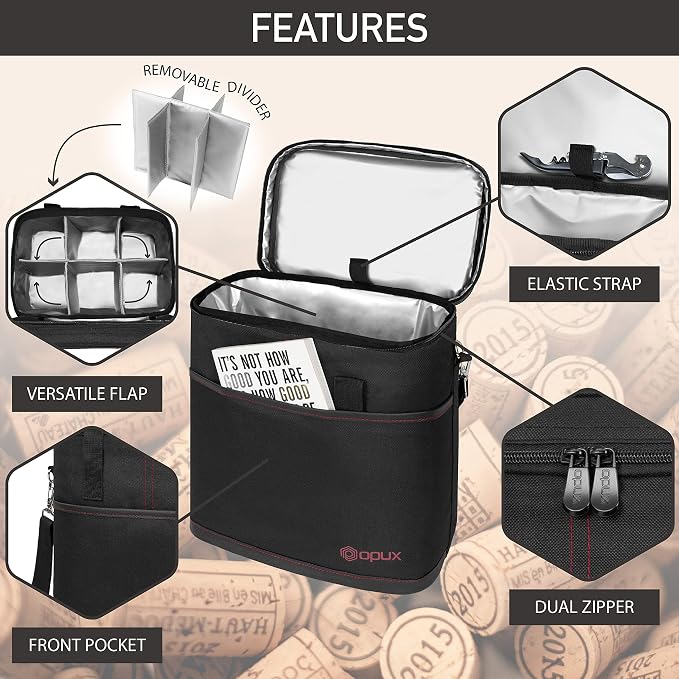 opux 6 Bottle Carrier Tote | Insulated Padded Wine Cooler Bag - Image 4