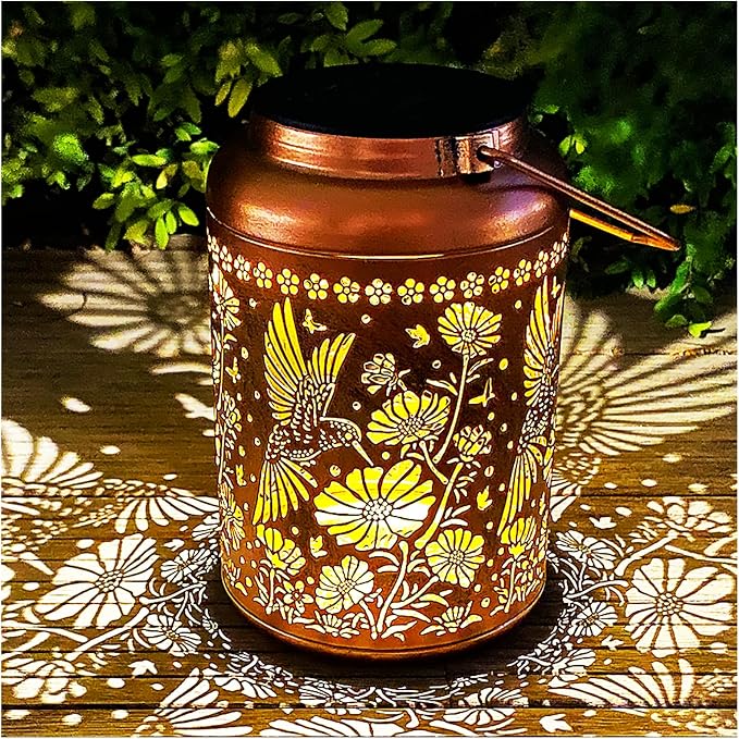 Solar Lights Outdoor Waterproof, Hummingbird Hanging Lantern, Metal Garden by Merrytech