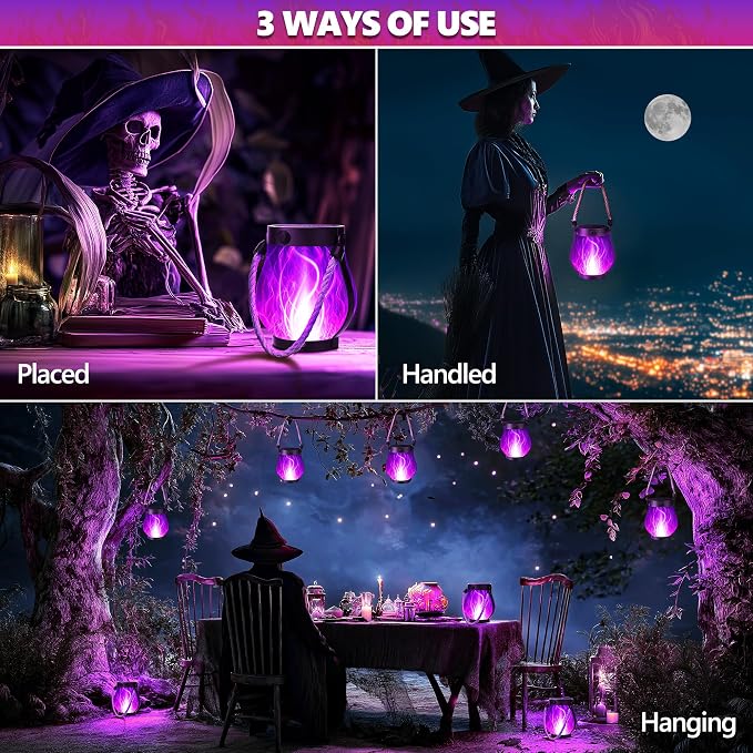 Halloween Solar Flame Lantern Hanging Outdoor Waterproof Purple - Image 3