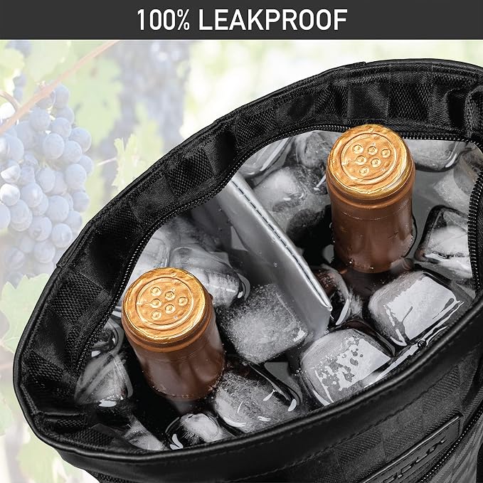 opux Two Bottle Wine Bag Carrier Tote, Insulated Leakproof 2 Bottle Wine Cooler - Image 6
