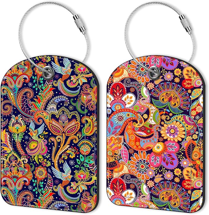 2 PCS Leather Luggage Tags for Suitcase Boho Colorful Paisley Travel Luggage Tag by Unknown