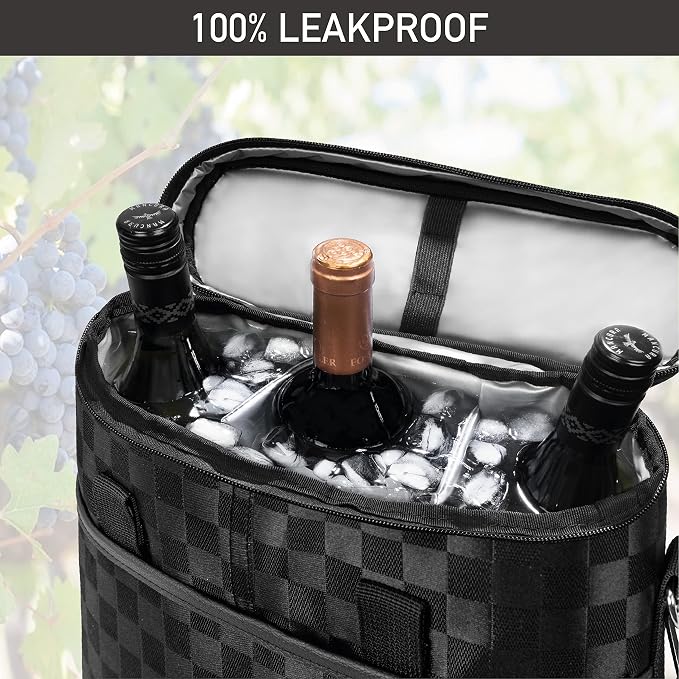 OPUX 3 Bottle Wine Carrier Tote, Insulated Leakproof Wine Cooler Bag, Wine - Image 5