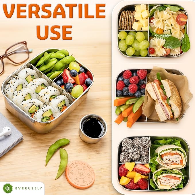 Everusely - Bento Box - Orange, 27oz / 0.8 L - Stainless Steel Lunch Box - 3 - Image 5