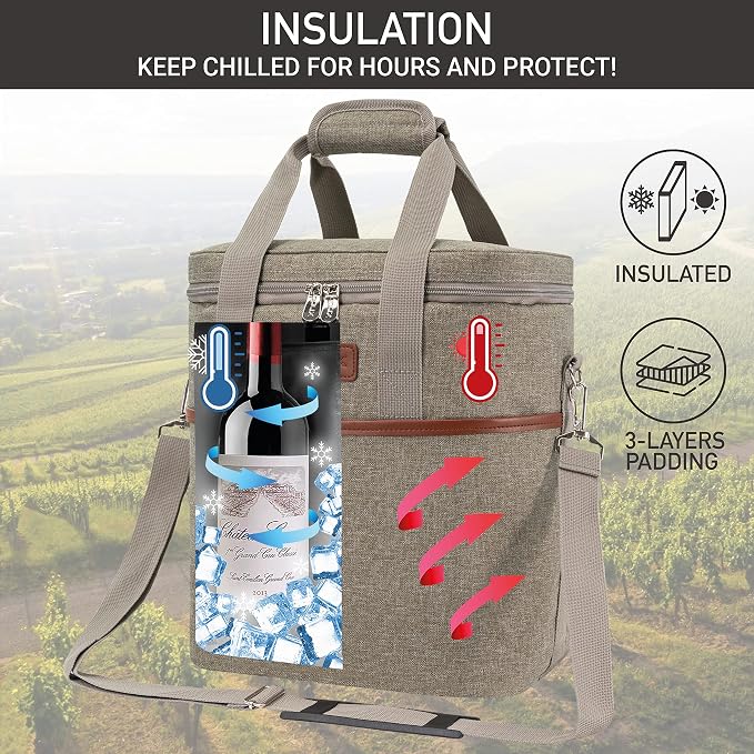 opux 6 Bottle Carrier Tote | Insulated Padded Wine Cooler Bag - Image 2