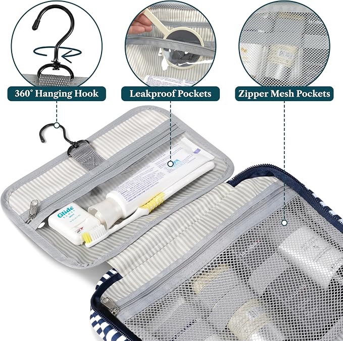 PAVILIA Hanging Toiletry Bag Travel Bag Women Men, Foldable Cosmetic Organizer - Image 3