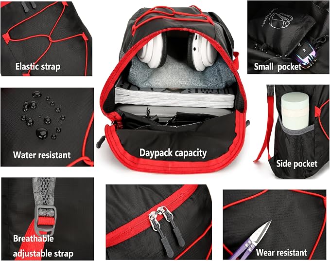 16L Hiking Daypack Lightweight Foldable Travel Backpack Water Repellent Camping - Image 2