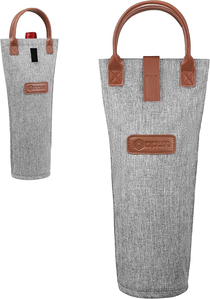 opux Wine Bag Single Bottle Carrier Tote, Insulated Travel Wine Cooler Bag by OPUX