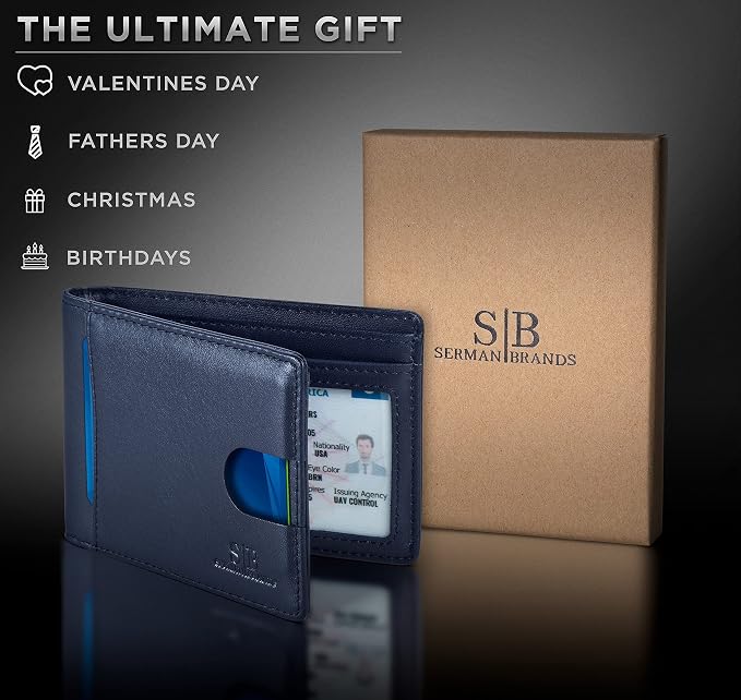 SERMAN BRANDS RFID Blocking Slim Bifold Genuine Leather Thin Minimalist Front - Image 6